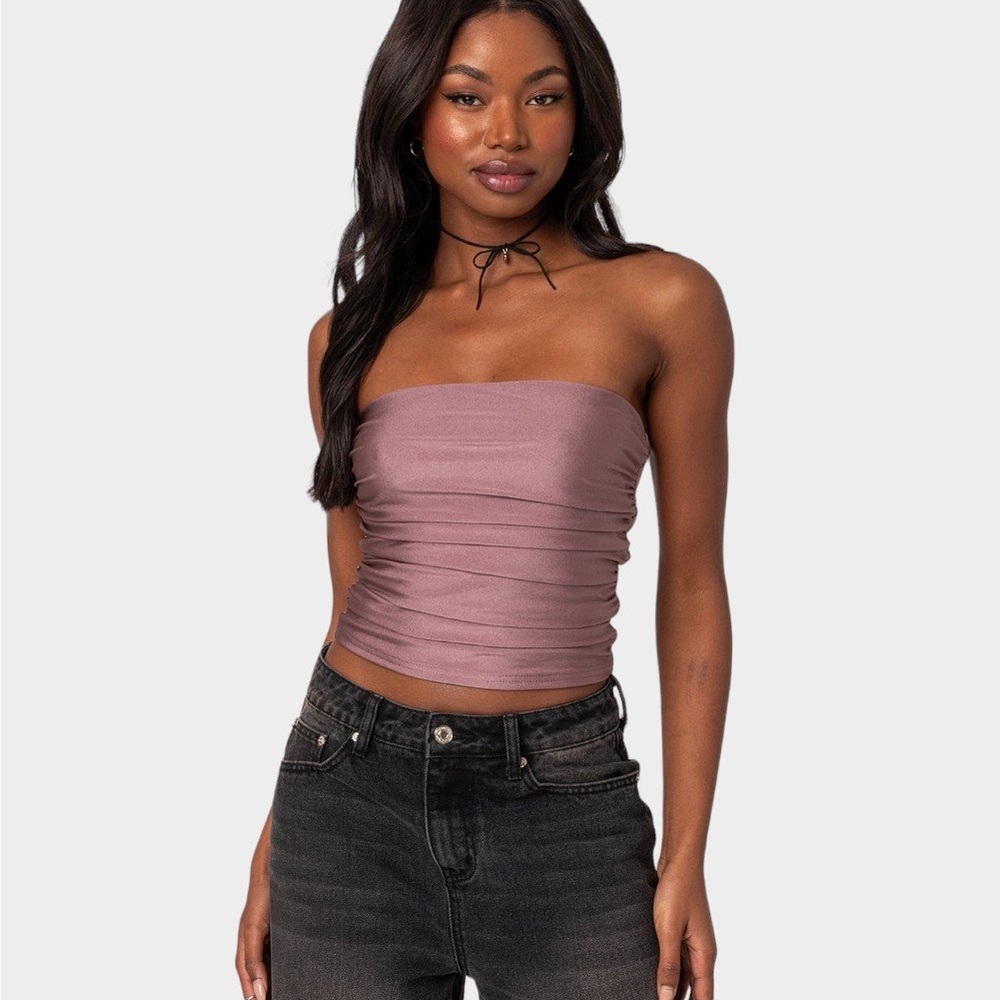 Edikted Dusty Pink Strapless Crop Top